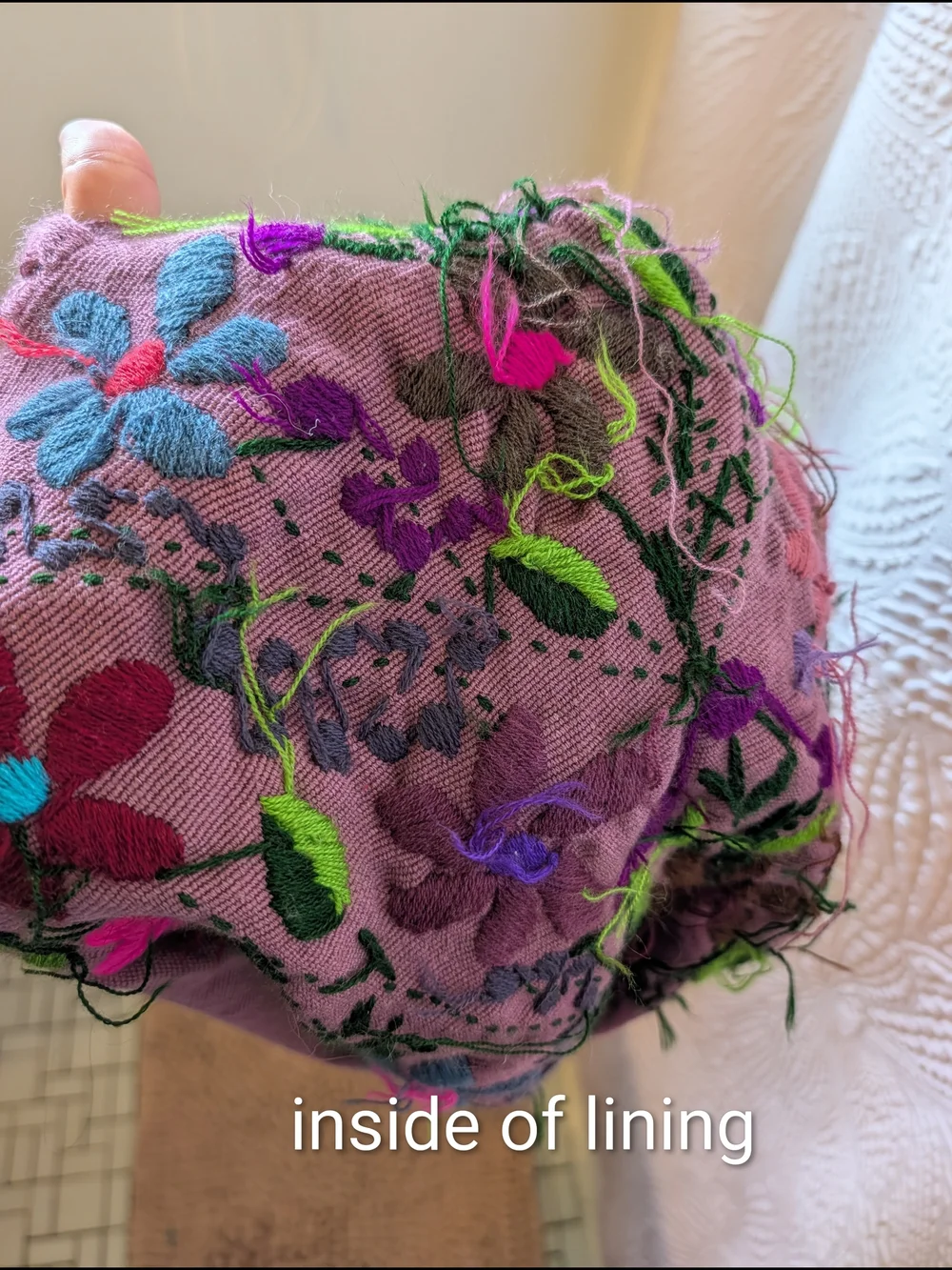Hand-Embroidered Purple Floral Tote Bag